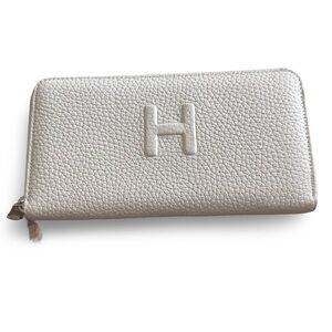 NEW HIROFU Japan White Pebbled Leather Double Zipper Clutch Wallet 8x4" Purse